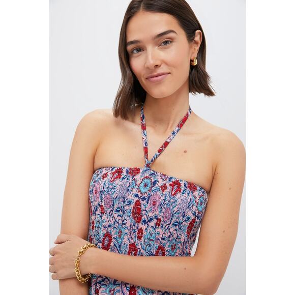 TUCKERNUCK BEACH Mauve and Rose Wildflower Smocked Lisbon Caftan Size S NWT - Picture 5 of 6